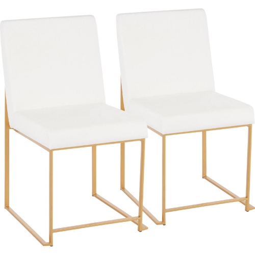 High Back Fuji Dining Chair in White Velvet & Brushed Gold (Set of 2)